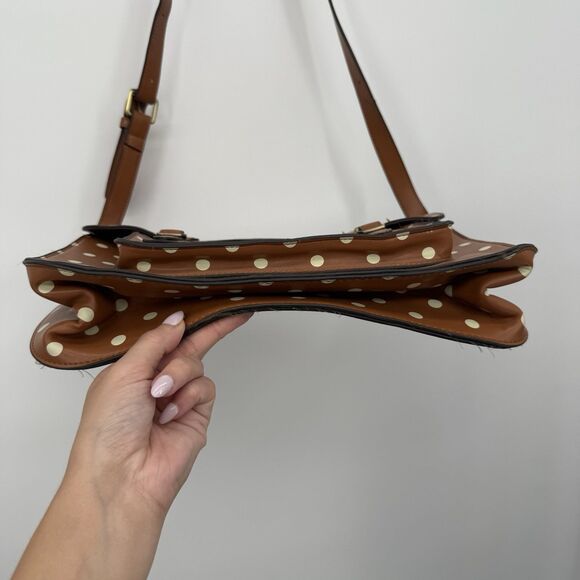 LYDC London Tan & White Polka Dot Satchel Bag Crossbody Vintage - Picture 6 of 13